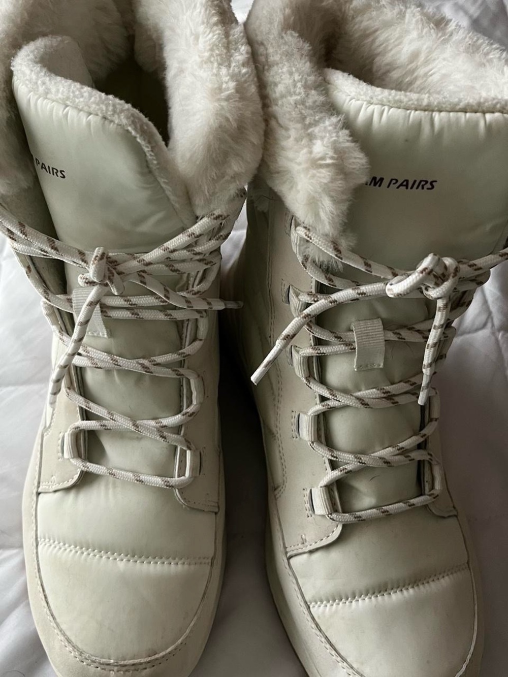 Dream Pairs Cream Faux Fur-Lined Lace-Up Winter Boots